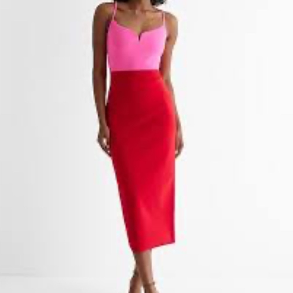 Express Pink and Red Midi Dress